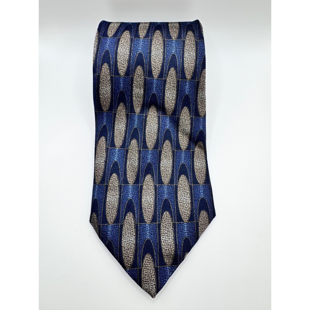Daniel Craig Italian Silk Necktie Blue Beige Geometric Abstract‎ Pattern
